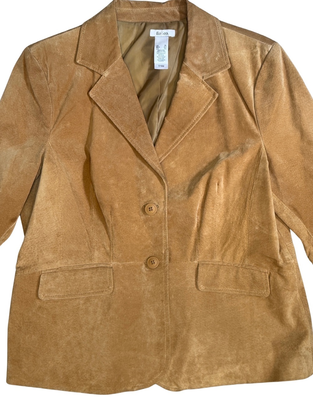 Vintage Liz & Co. Women's Tan Suede Blazer Jacket - Genuine Leather